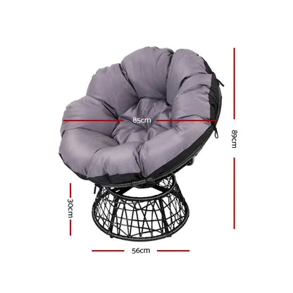 Gardeon Outdoor Lounge Setting Papasan Chair Wicker Table Garden Furniture Black - Image 2