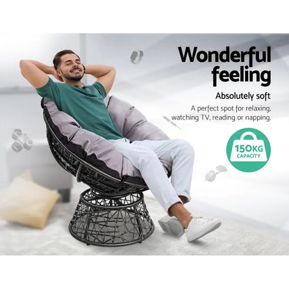 Gardeon Outdoor Lounge Setting Papasan Chair Wicker Table Garden Furniture Black - Image 4