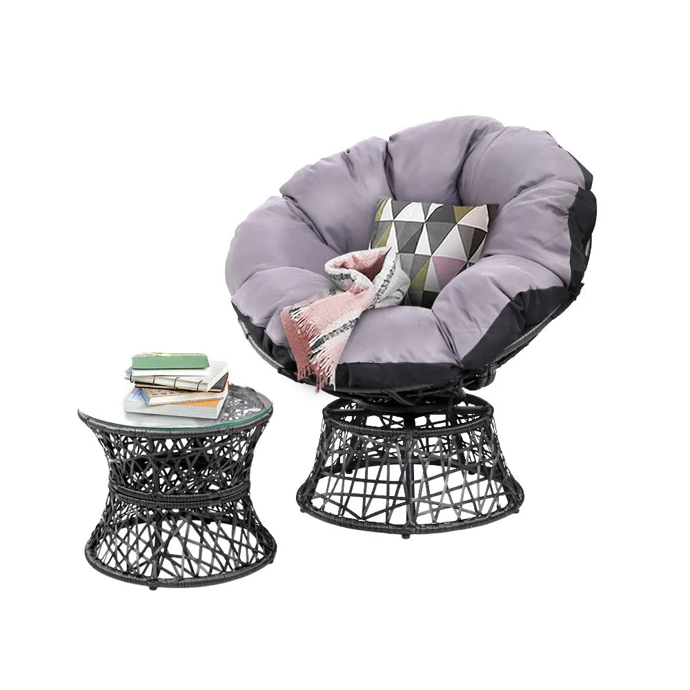 Gardeon Outdoor Lounge Setting Papasan Chair Wicker Table Garden Furniture Black - Image 8
