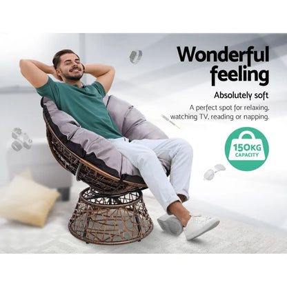 Gardeon Outdoor Lounge Setting Papasan Chair Wicker Table Garden Furniture Brown - Image 4