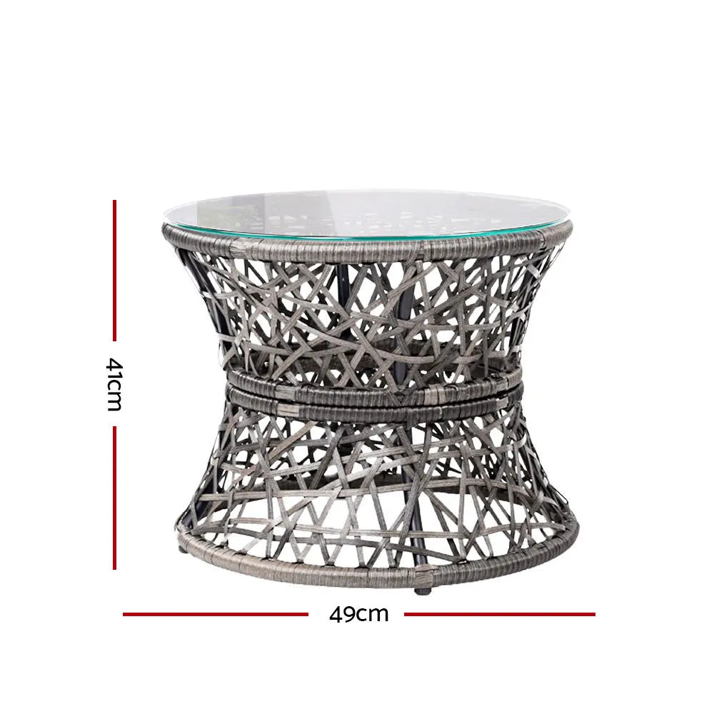 Gardeon Outdoor Lounge Setting Papasan Chair Wicker Table Garden Furniture Grey - Image 3
