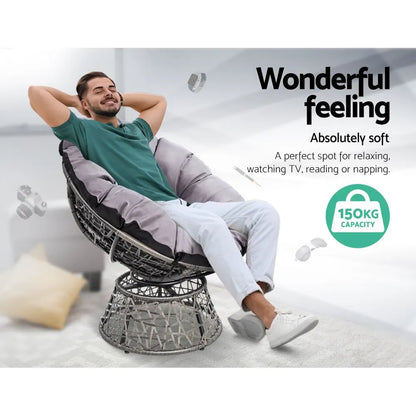Gardeon Outdoor Lounge Setting Papasan Chair Wicker Table Garden Furniture Grey - Image 4