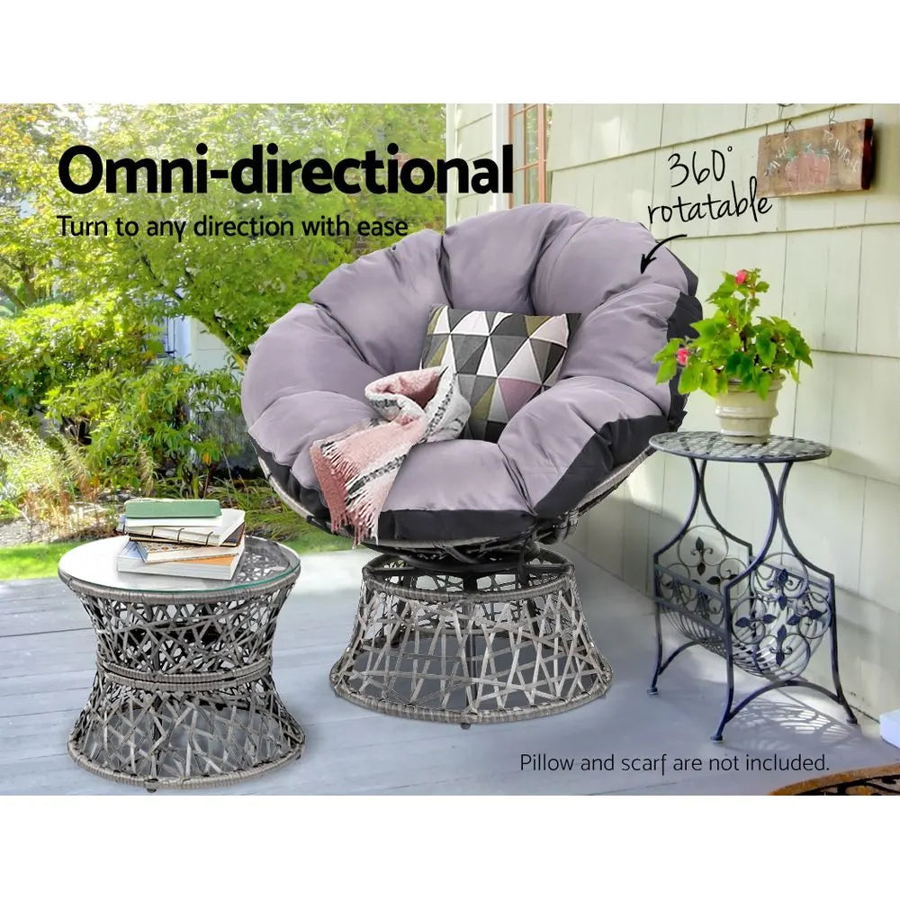 Gardeon Outdoor Lounge Setting Papasan Chair Wicker Table Garden Furniture Grey - Image 5