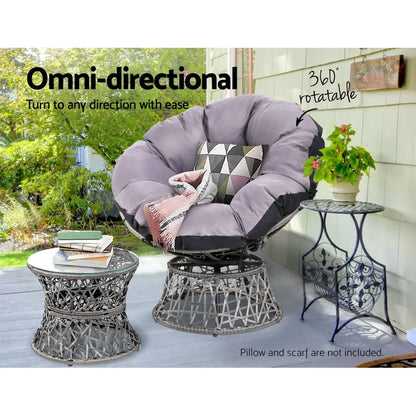 Gardeon Outdoor Lounge Setting Papasan Chair Wicker Table Garden Furniture Grey - Image 5