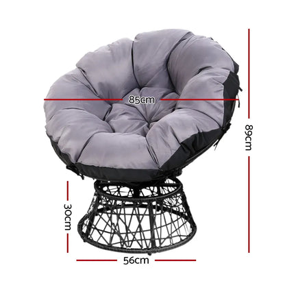 Gardeon Outdoor Lounge Setting Furniture Wicker Papasan Chairs Table Patio Black - Image 2