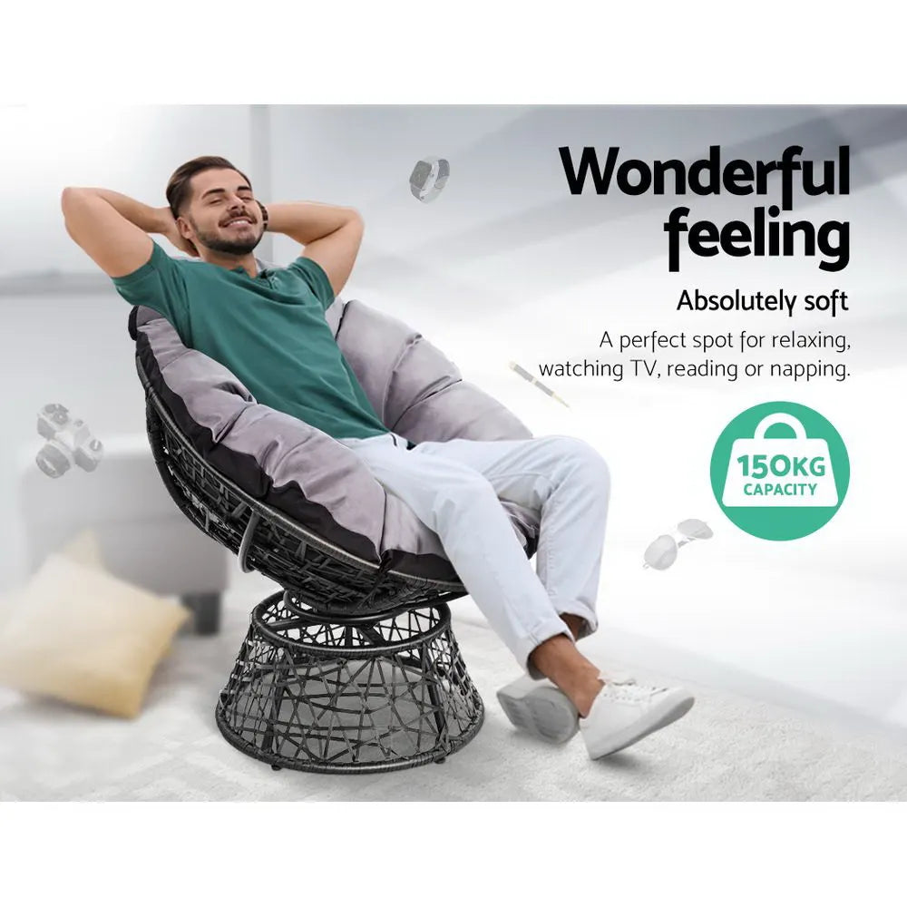 Gardeon Outdoor Lounge Setting Furniture Wicker Papasan Chairs Table Patio Black - Image 4