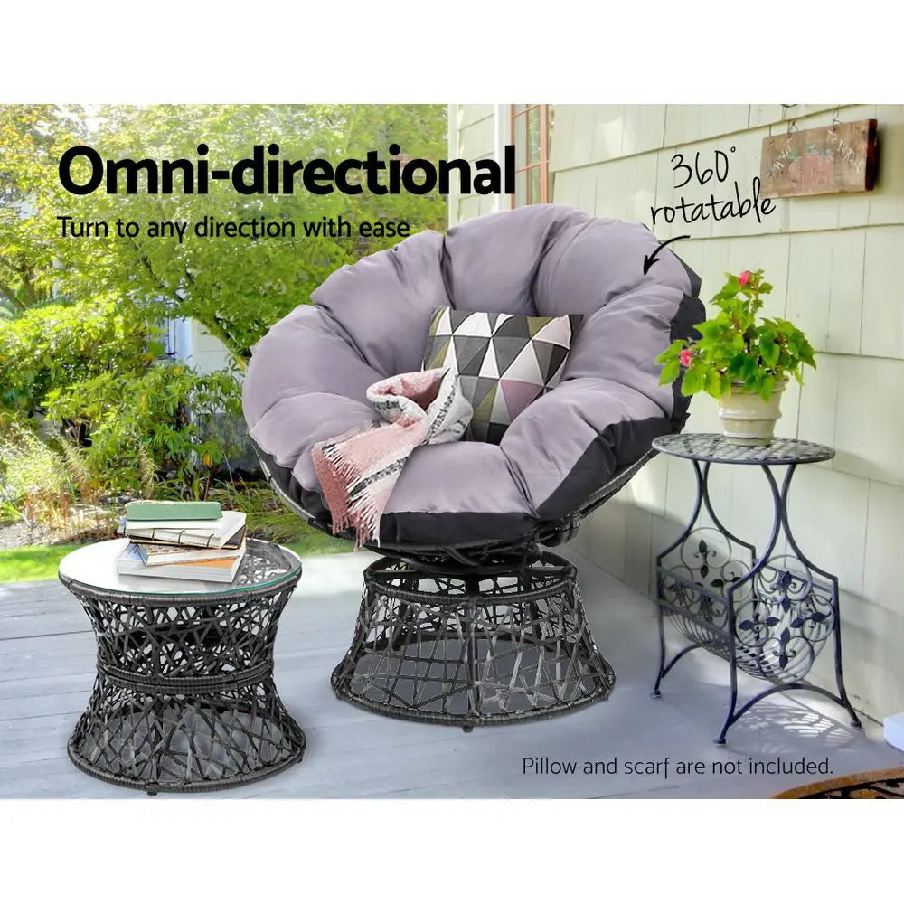 Gardeon Outdoor Lounge Setting Furniture Wicker Papasan Chairs Table Patio Black - Image 5