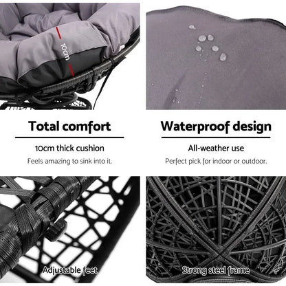 Gardeon Outdoor Lounge Setting Furniture Wicker Papasan Chairs Table Patio Black - Image 6