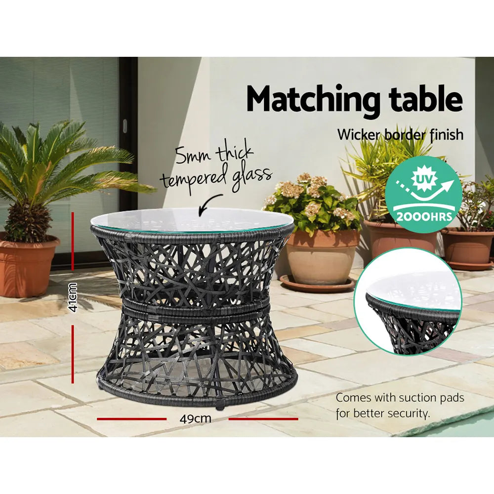 Gardeon Outdoor Lounge Setting Furniture Wicker Papasan Chairs Table Patio Black - Image 7