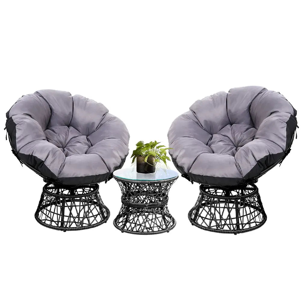Gardeon Outdoor Lounge Setting Furniture Wicker Papasan Chairs Table Patio Black - Image 8