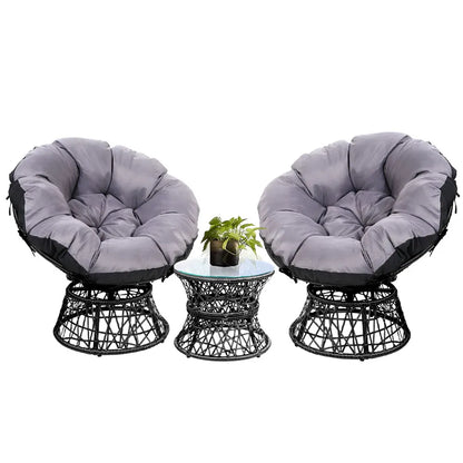 Gardeon Outdoor Lounge Setting Furniture Wicker Papasan Chairs Table Patio Black - Image 8