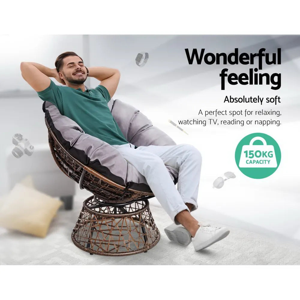Gardeon Outdoor Lounge Setting Furniture Wicker Papasan Chairs Table Patio Brown - Image 4