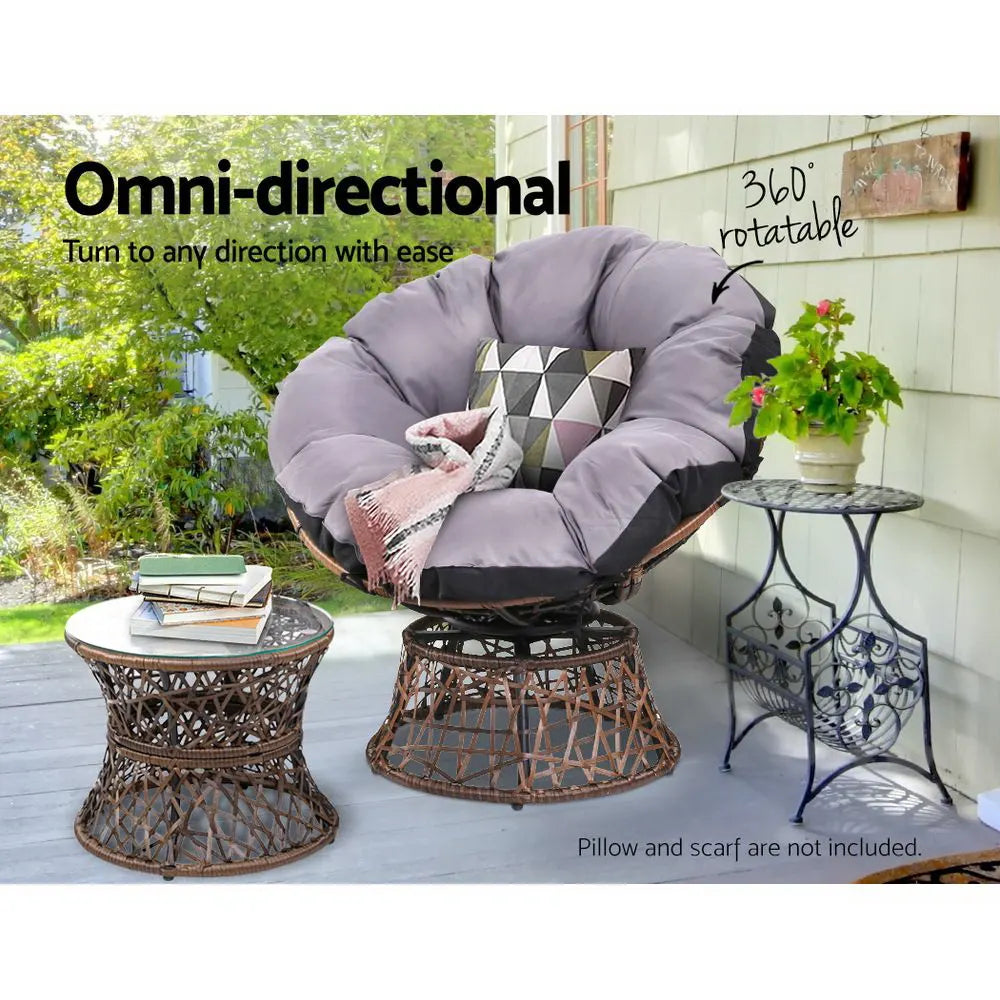 Gardeon Outdoor Lounge Setting Furniture Wicker Papasan Chairs Table Patio Brown - Image 5