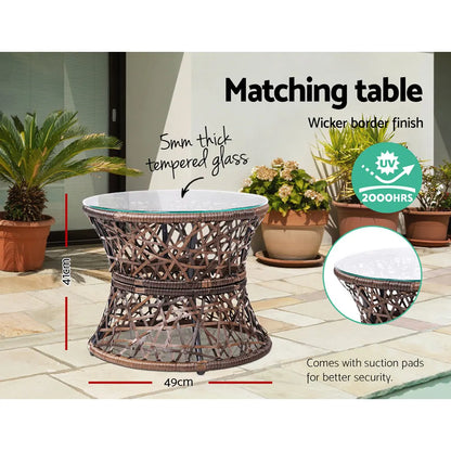 Gardeon Outdoor Lounge Setting Furniture Wicker Papasan Chairs Table Patio Brown - Image 7