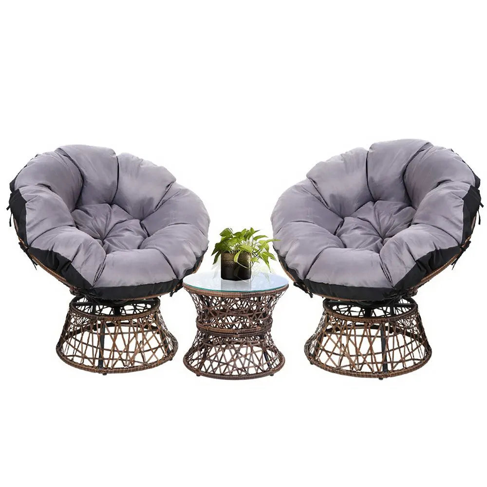 Gardeon Outdoor Lounge Setting Furniture Wicker Papasan Chairs Table Patio Brown - Image 8
