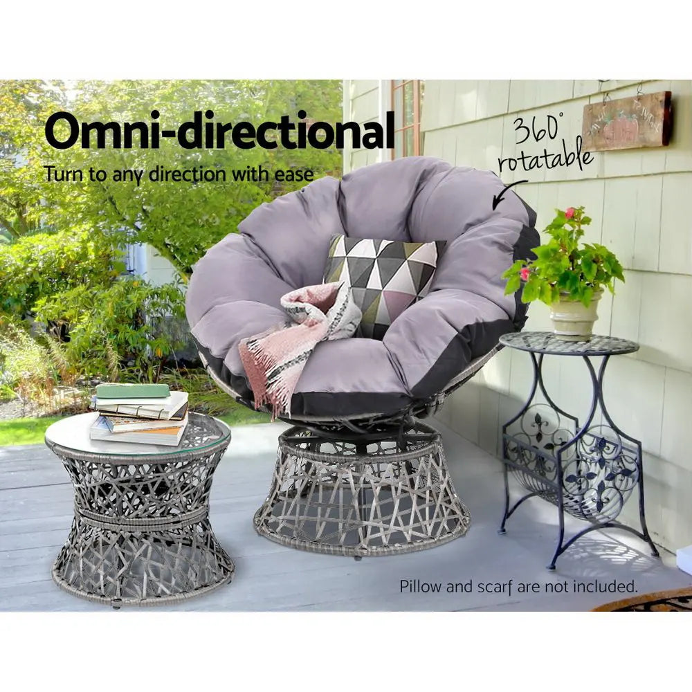 Gardeon Outdoor Lounge Setting Furniture Wicker Papasan Chairs Table Patio Grey - Image 5