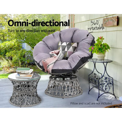Gardeon Outdoor Lounge Setting Furniture Wicker Papasan Chairs Table Patio Grey - Image 5