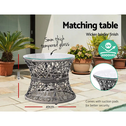 Gardeon Outdoor Lounge Setting Furniture Wicker Papasan Chairs Table Patio Grey - Image 7