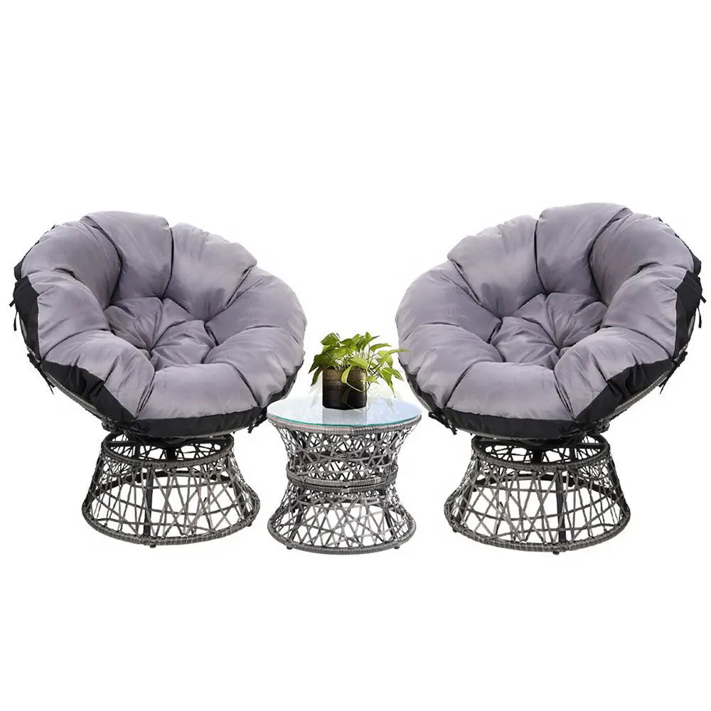 Gardeon Outdoor Lounge Setting Furniture Wicker Papasan Chairs Table Patio Grey - Image 8