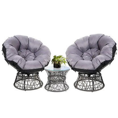 Gardeon Outdoor Lounge Setting Furniture Wicker Papasan Chairs Table Patio Grey - Image 8