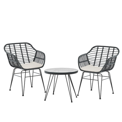 Gardeon 3PC Outdoor Furniture Bistro Set Lounge Setting Table Chairs Cushion Patio Grey - Image 5