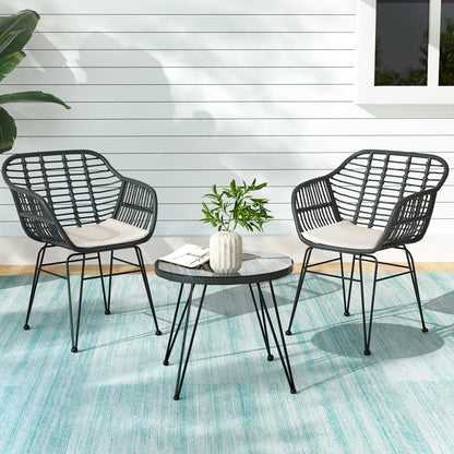 Gardeon 3PC Outdoor Furniture Bistro Set Lounge Setting Table Chairs Cushion Patio Grey - Image 7