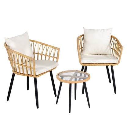 Gardeon 3PC Outdoor Bistro Set Patio Furniture Lounge Setting Table and Chairs Natural - Image 3