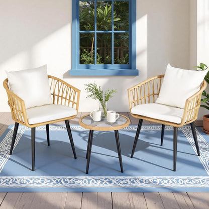 Gardeon 3PC Outdoor Bistro Set Patio Furniture Lounge Setting Table and Chairs Natural - Image 7
