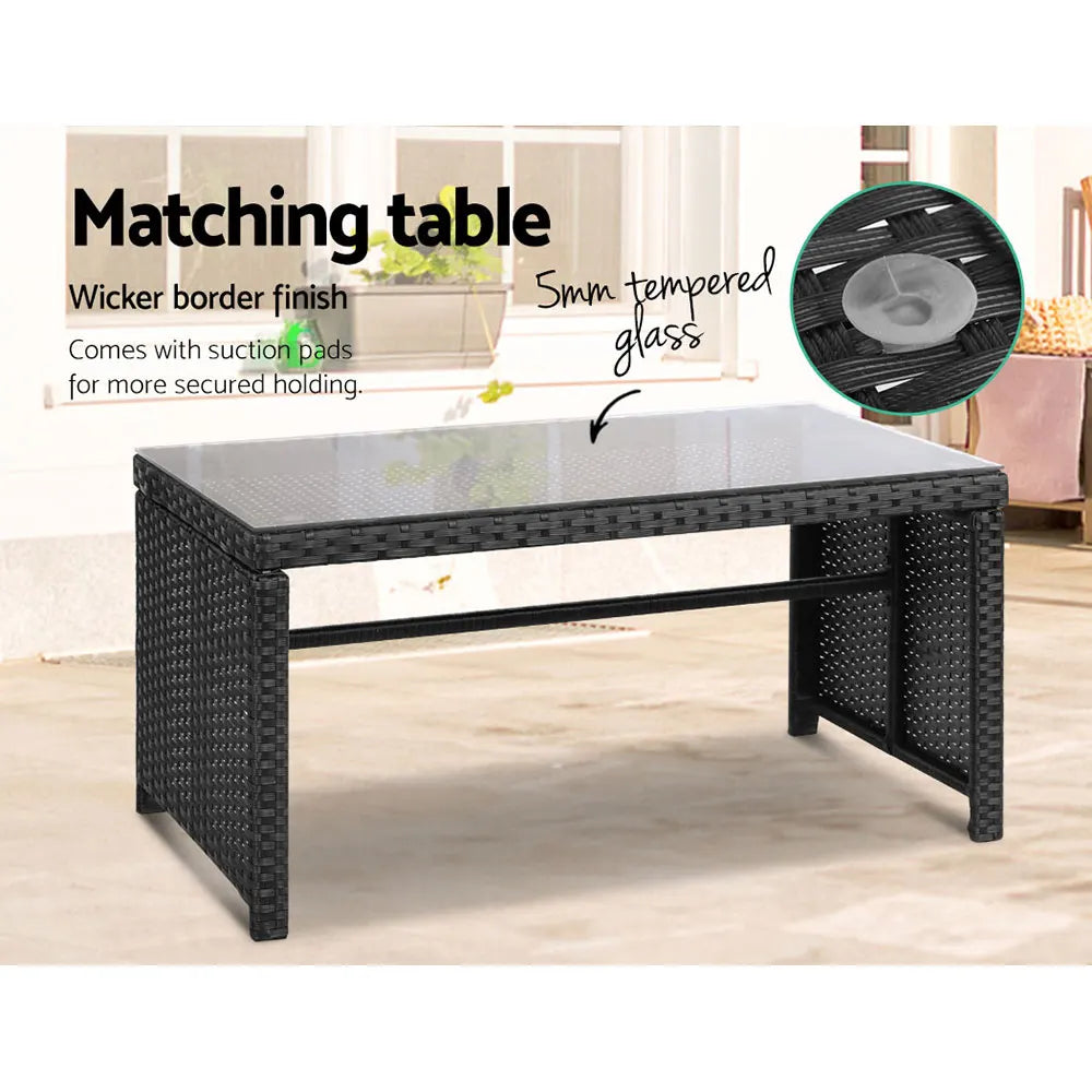 Gardeon 4 PCS Outdoor Sofa Set Rattan Chair Table Setting Garden Furniture Black - Image 5
