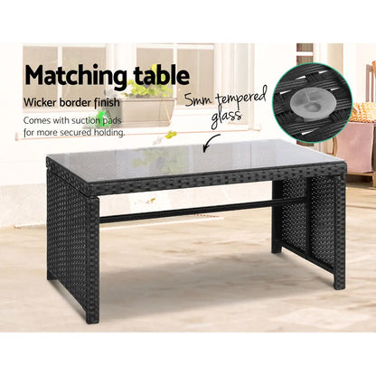 Gardeon 4 PCS Outdoor Sofa Set Rattan Chair Table Setting Garden Furniture Black - Image 5