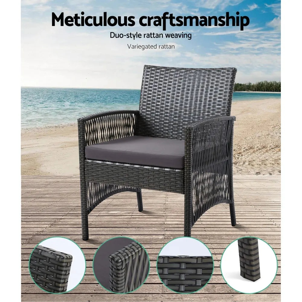 Gardeon 4PCS Outdoor Sofa Set Wicker Harp Chair Table Garden Furniture Grey - Image 3