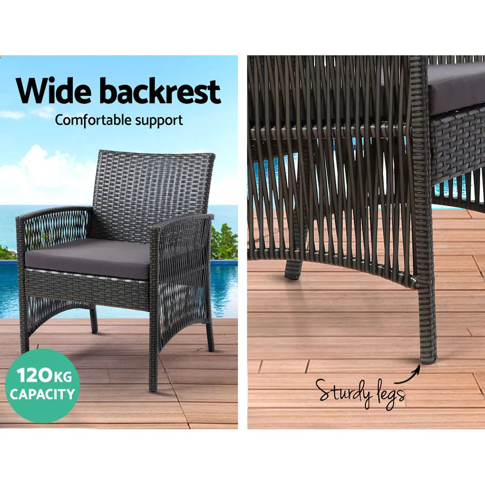 Gardeon 4PCS Outdoor Sofa Set with Storage Cover Wicker Harp Chair Table Grey - Image 5