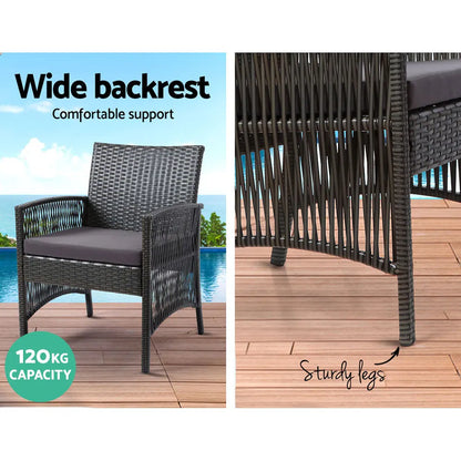 Gardeon 4PCS Outdoor Sofa Set with Storage Cover Wicker Harp Chair Table Grey - Image 5