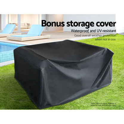 Gardeon 4PCS Outdoor Sofa Set with Storage Cover Wicker Harp Chair Table Grey - Image 6