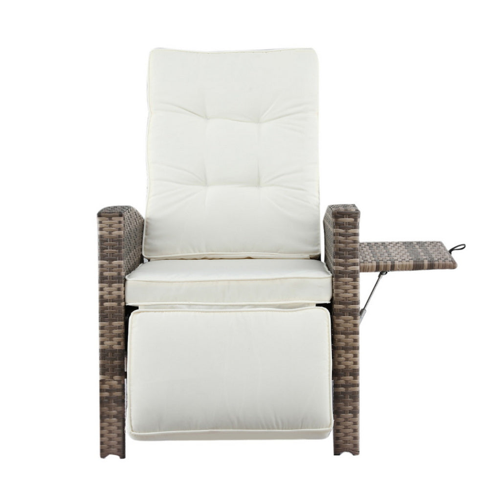 Gardeon Outdoor Recliner Chairs Sun lounge Wicker Lounger Patio Furniture Adjustable Brown - Image 3