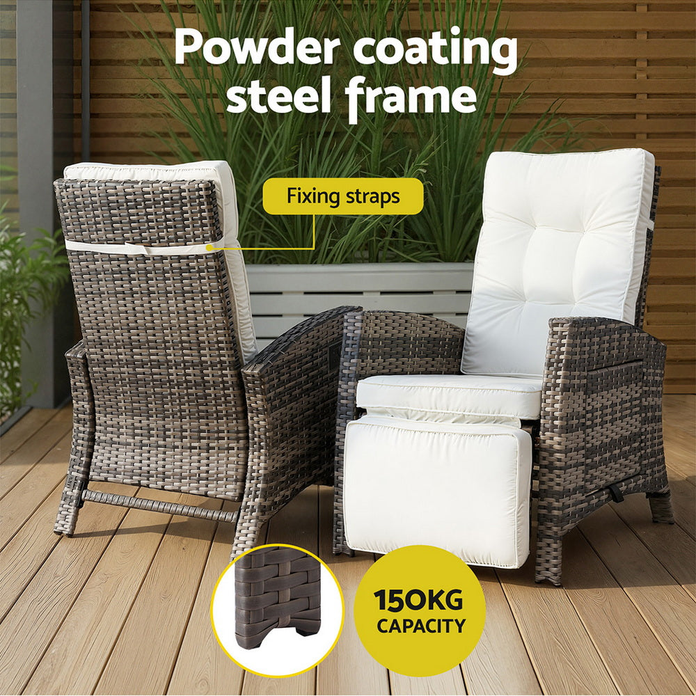 Gardeon Outdoor Recliner Chairs Sun lounge Wicker Lounger Patio Furniture Adjustable Brown - Image 6