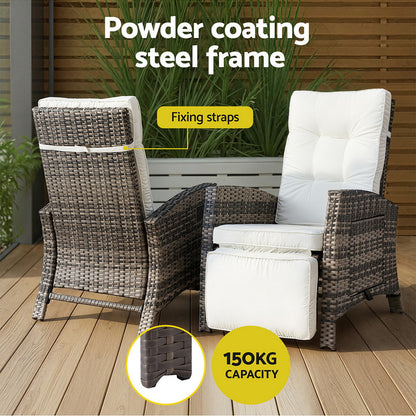 Gardeon Outdoor Recliner Chairs Sun lounge Wicker Lounger Patio Furniture Adjustable Brown - Image 6