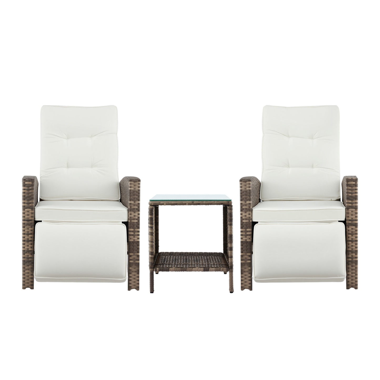 Gardeon 3PC Outdoor Bistro Set Recliner Chairs Table Sun lounge Patio Furniture Wicker Adjustable - Image 3