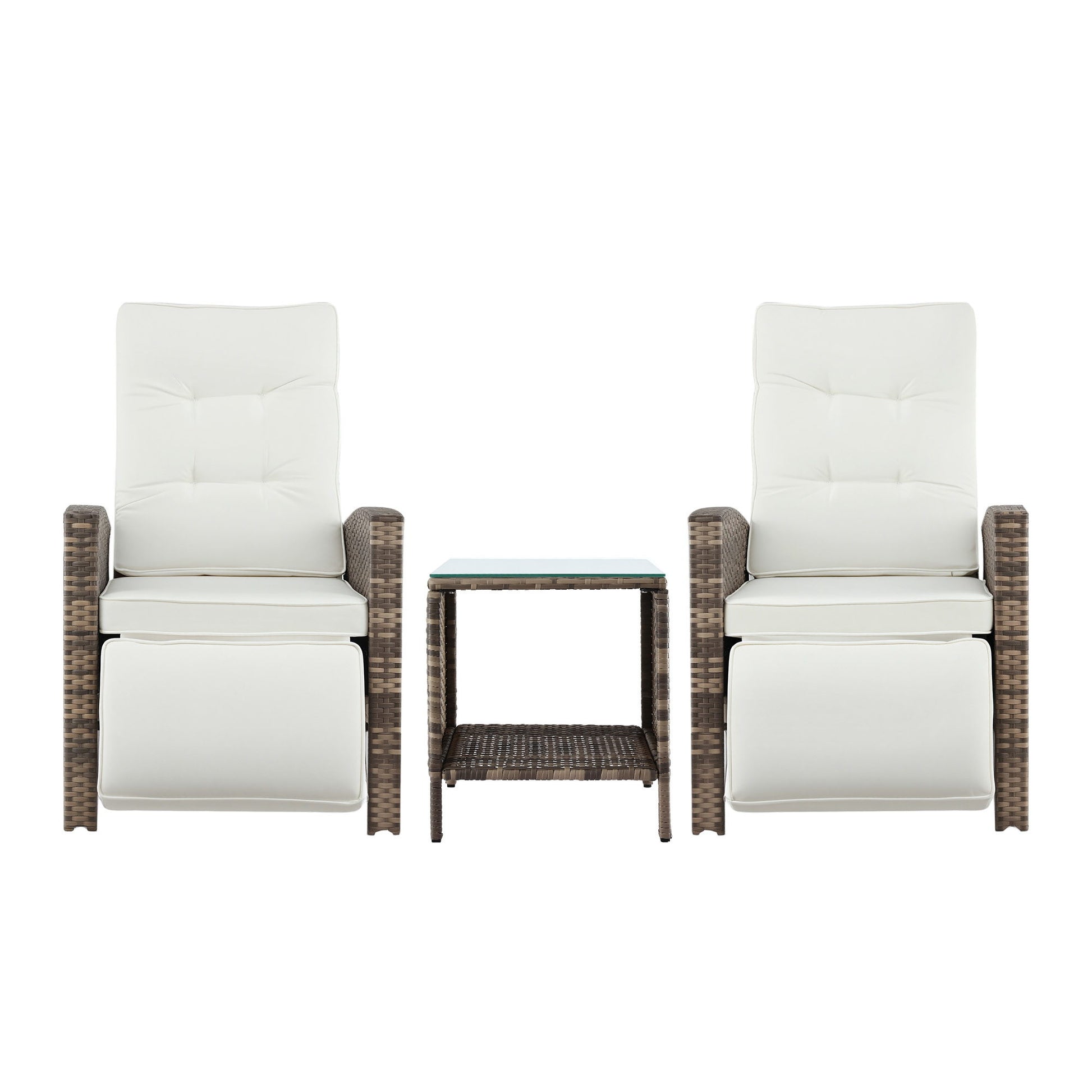 Gardeon 3PC Outdoor Bistro Set Recliner Chairs Table Sun lounge Patio Furniture Wicker Adjustable - Image 3