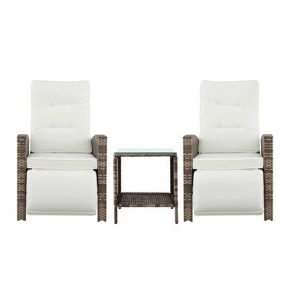 Gardeon 3PC Outdoor Bistro Set Recliner Chairs Table Sun lounge Patio Furniture Wicker Adjustable - Image 3