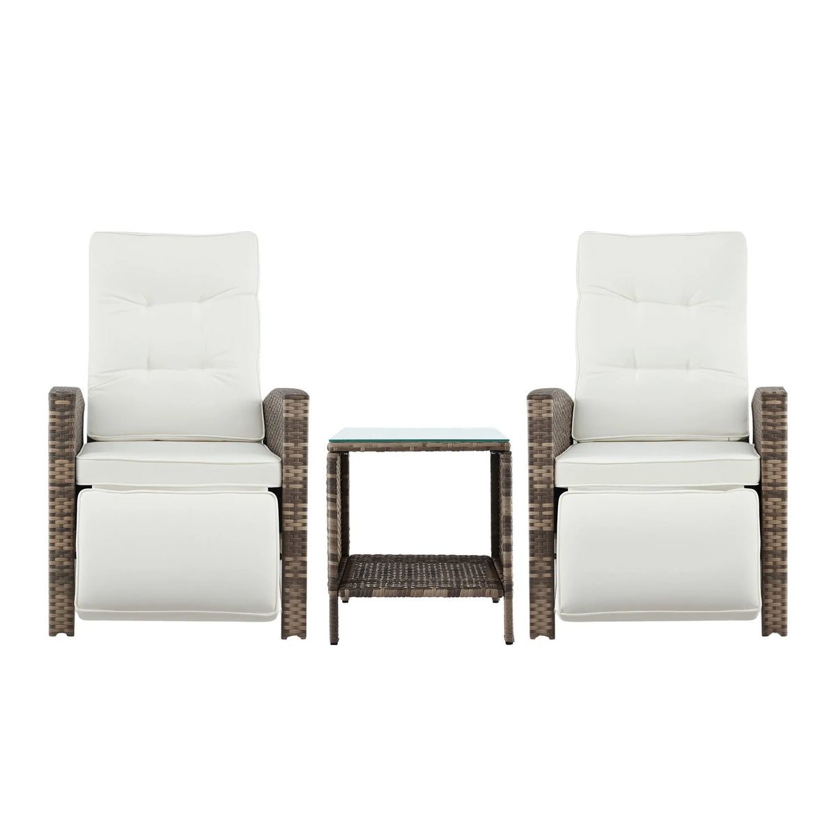 Gardeon 3PC Outdoor Bistro Set Recliner Chairs Table Sun lounge Patio Furniture Wicker Adjustable - Image 3