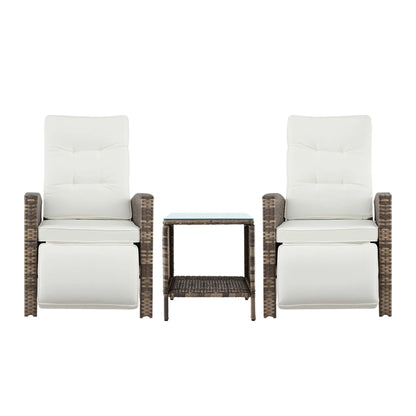 Gardeon 3PC Outdoor Bistro Set Recliner Chairs Table Sun lounge Patio Furniture Wicker Adjustable - Image 3