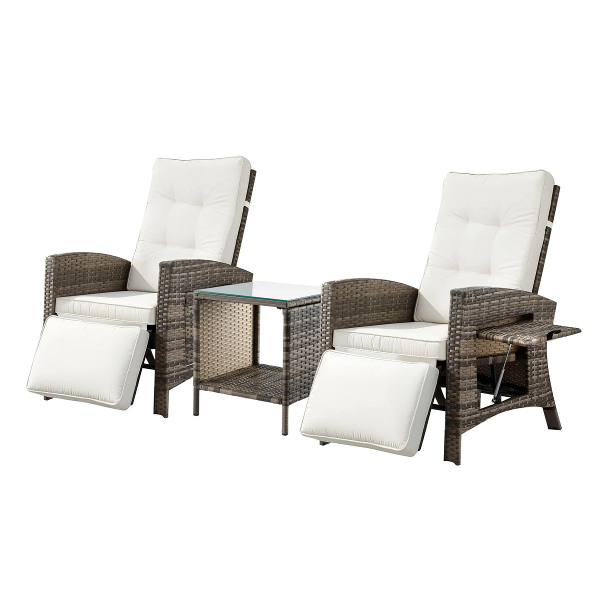 Gardeon 3PC Outdoor Bistro Set Recliner Chairs Table Sun lounge Patio Furniture Wicker Adjustable - Image 8