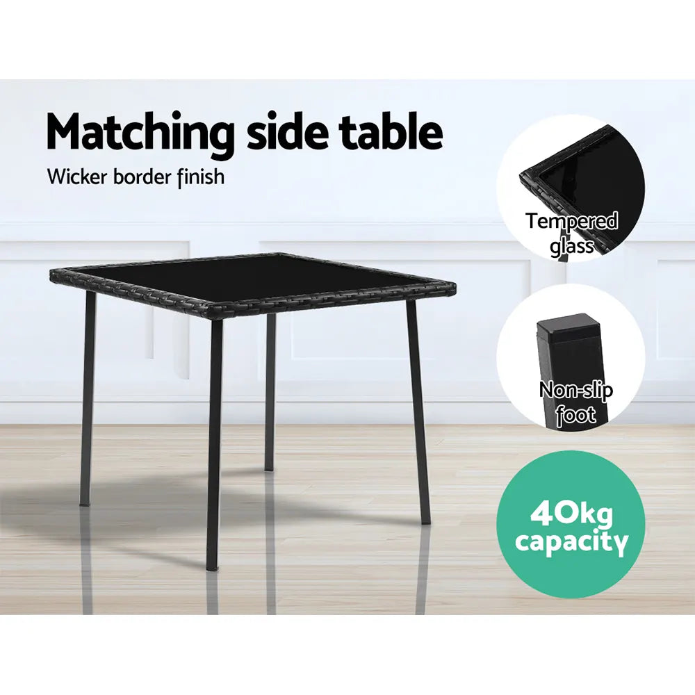Gardeon 3PC Rocking Chair Table Wicker Outdoor Furniture Patio Bistro Set Black - Image 6