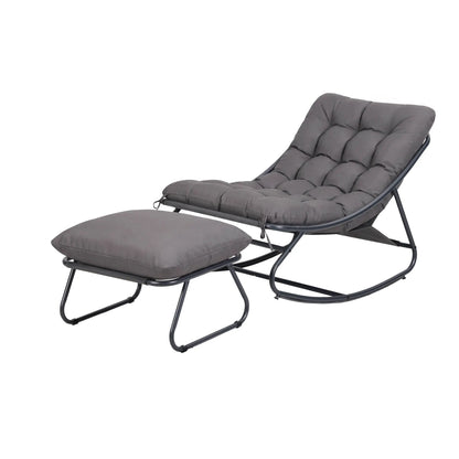 Gardeon Rocking Chair with Footrest Mesh Seat Cushion Outdoor Chairs Grey - Image 2