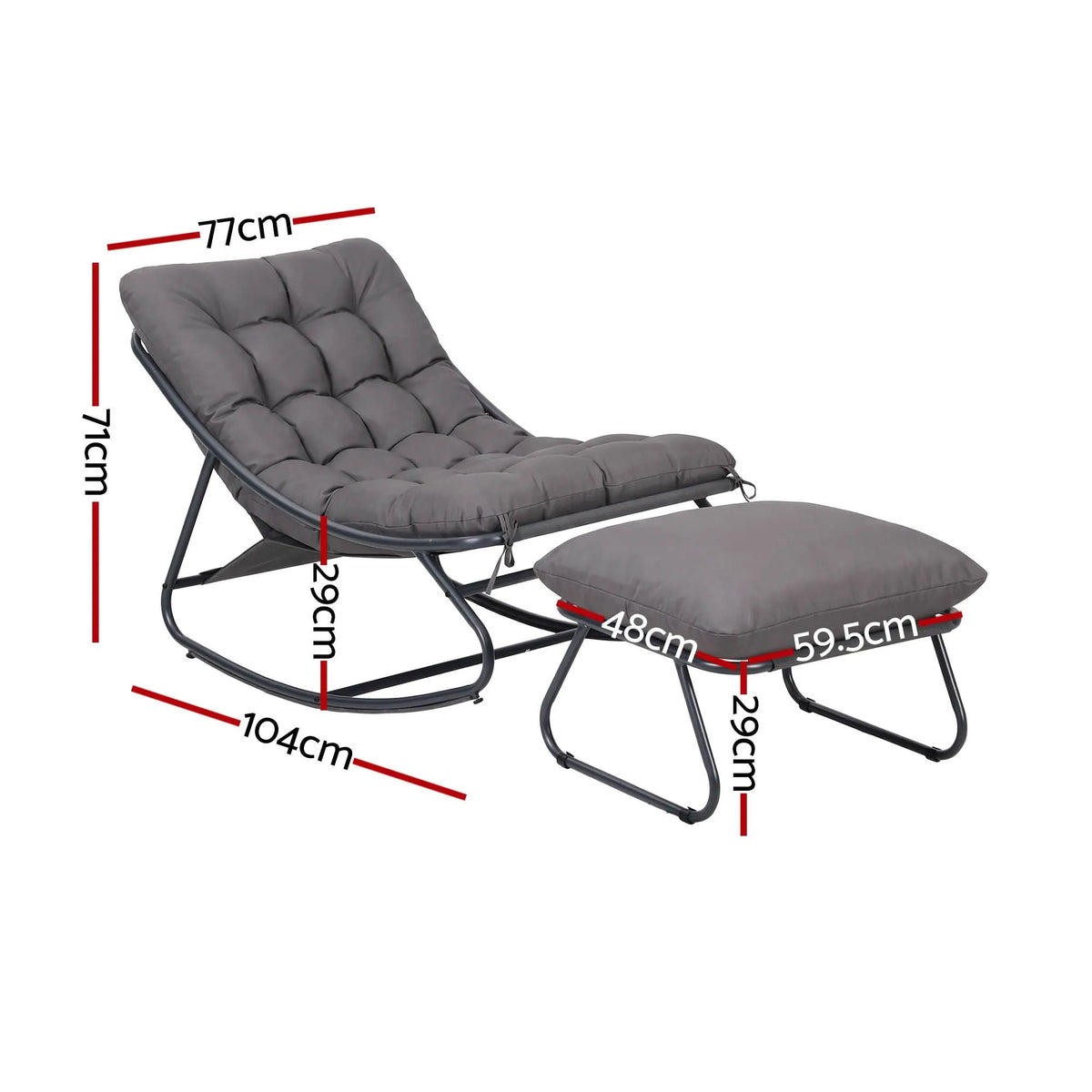 Gardeon Rocking Chair with Footrest Mesh Seat Cushion Outdoor Chairs Grey - Image 3