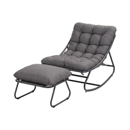 Gardeon Rocking Chair with Footrest Mesh Seat Cushion Outdoor Chairs Grey - Image 4