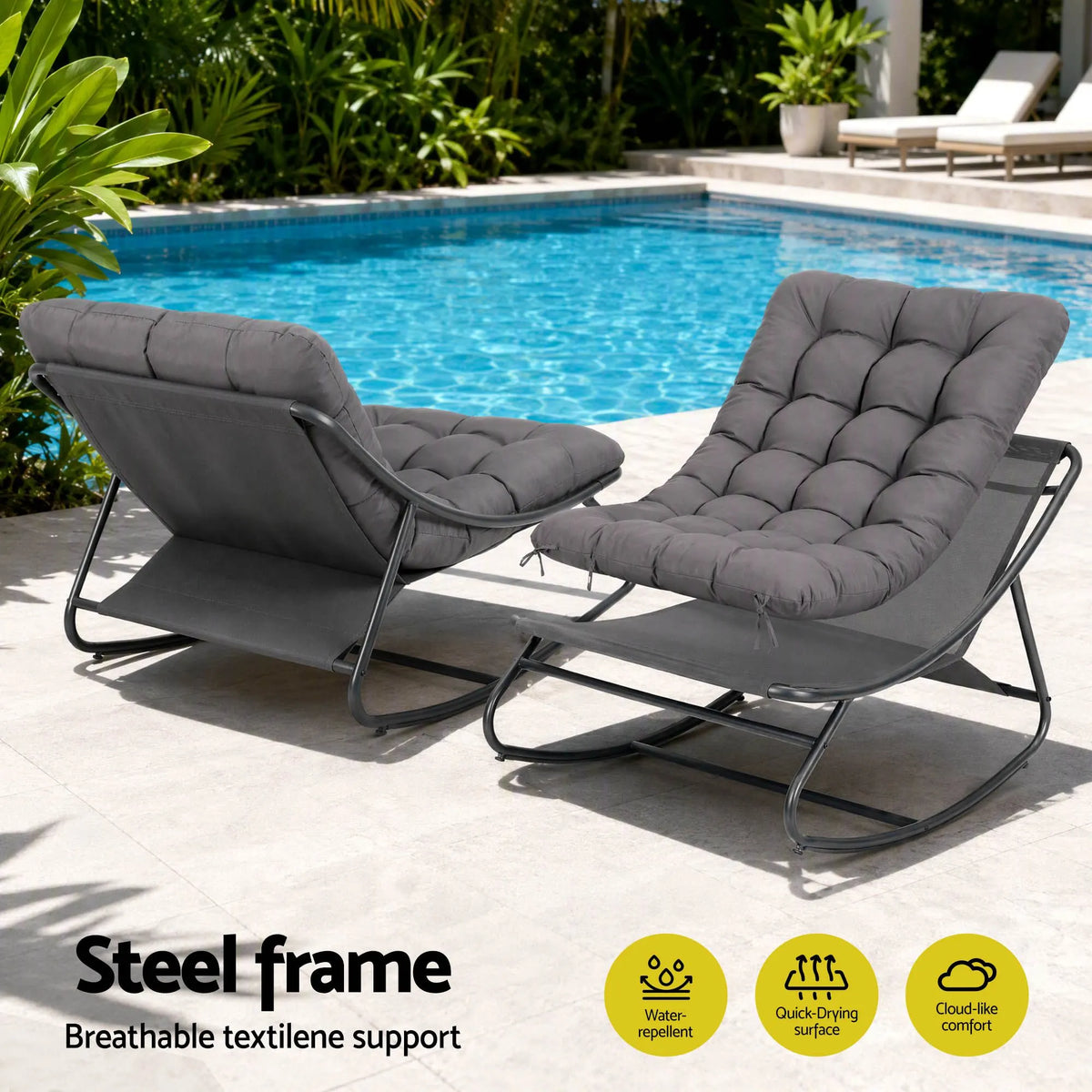 Gardeon Rocking Chair with Footrest Mesh Seat Cushion Outdoor Chairs Grey - Image 6