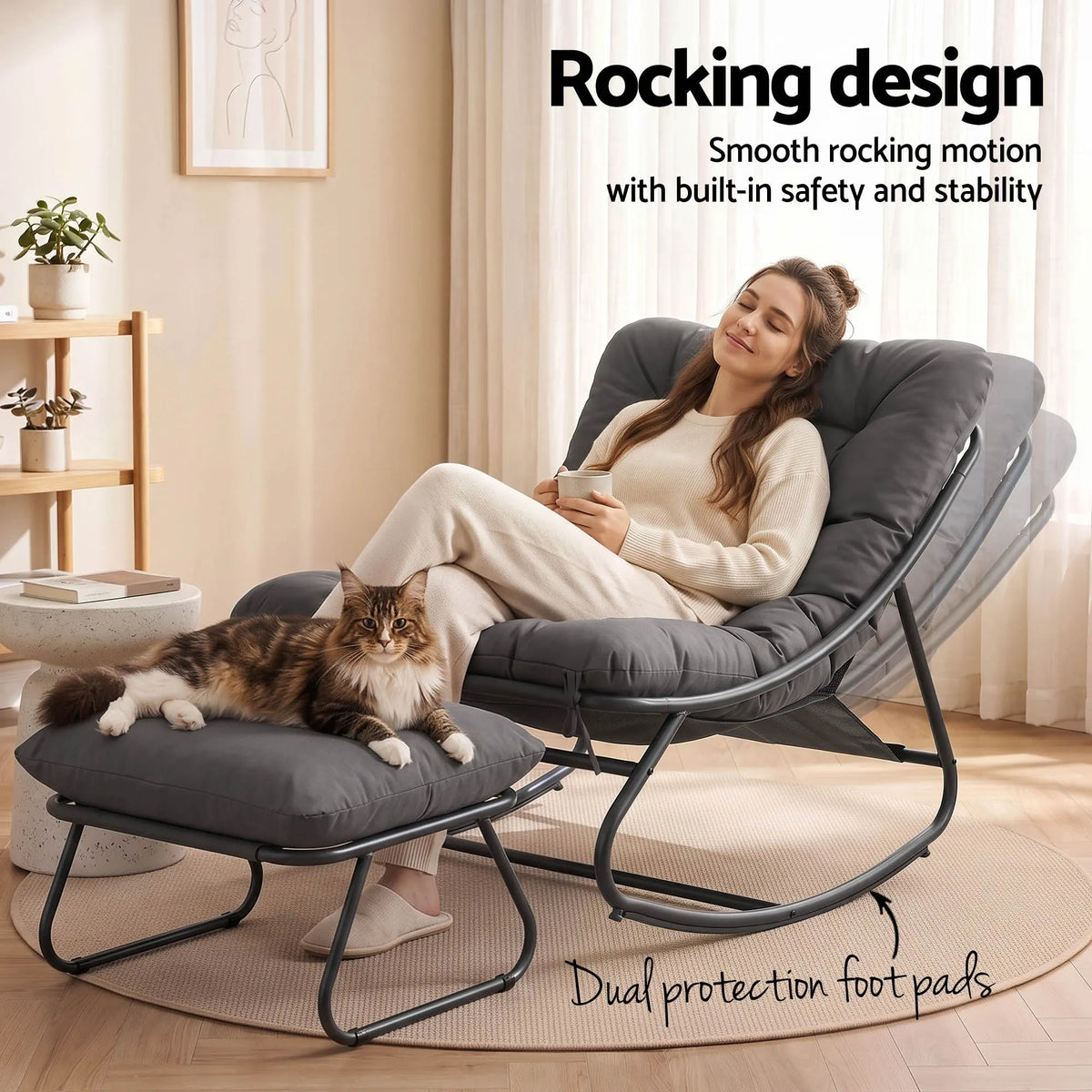 Gardeon Rocking Chair with Footrest Mesh Seat Cushion Outdoor Chairs Grey - Image 7
