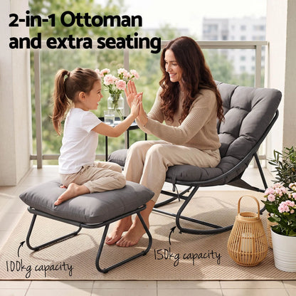 Gardeon Rocking Chair with Footrest Mesh Seat Cushion Outdoor Chairs Grey - Image 8